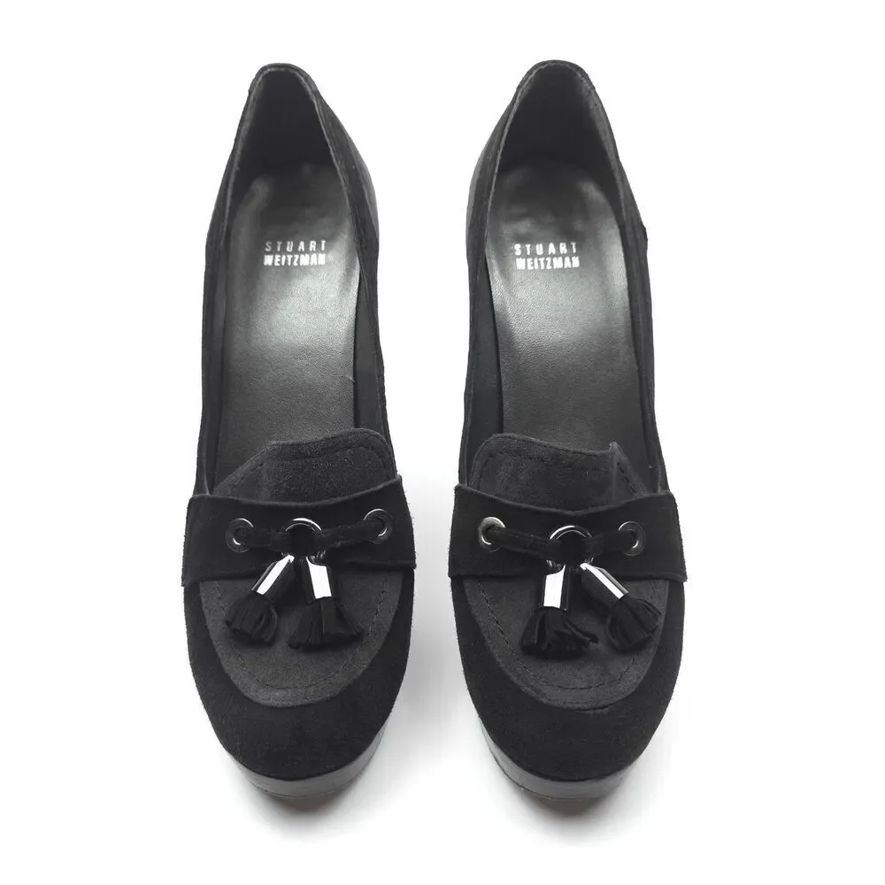 STUART WEITZMAN Suede Tassel Pumps Platform Heel 70s Boho Western Dark Academia
